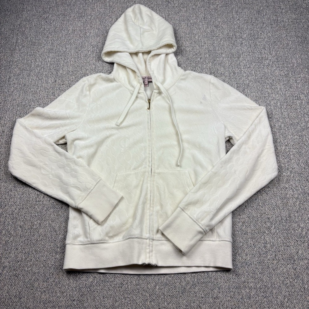 Juicy Couture Velour Zip Hoodie Youth XL Jacquard Logo Good J Y2K